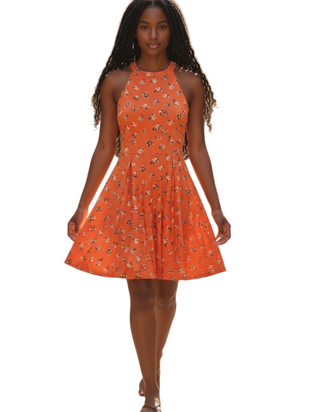 Copper Key Orange Floral Halter Mini Dress